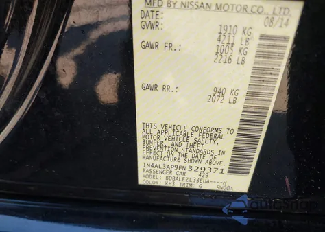 2015 Nissan Altima 2.5 S z USA, uszkodzony, nr VIN 1N4AL3AP9FN329371